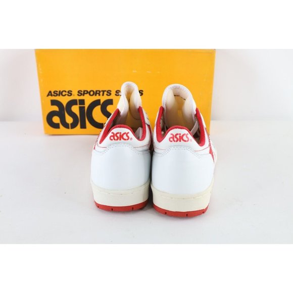 NOS Vintage 90s Asics Mens 10.5 Spell Out Outrage Lo Sneakers Shoes White Red